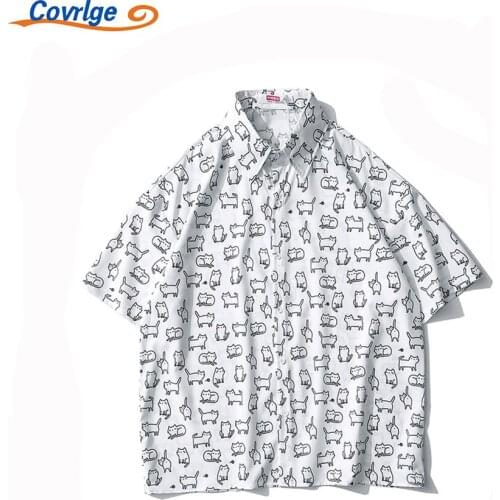 Covrlge New Hot Short Sleeve Mens Shirt Summer Printing Trendy Casual Fashion Daily Button Up Shirt Fashion Male MCS146
