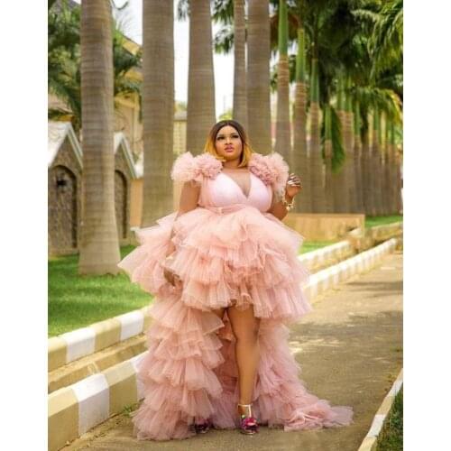 Grey Tulle Maternity Dresses Plus Size Off Shoulder Front Split Pregnant Woman Dress Ruffles Gowns for Photoshoot Extra Puffy