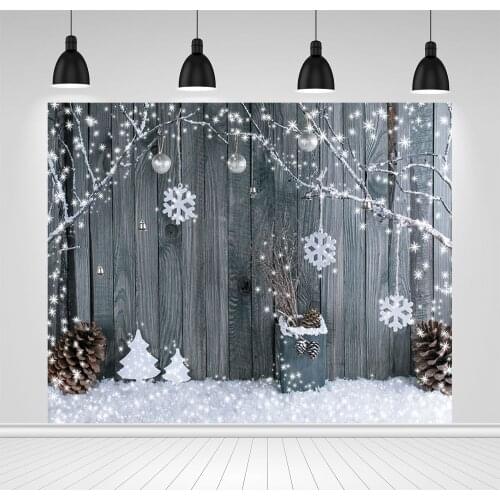 Scopiso Winter Photography Background Gray Wood Board Snowflake Bells Baby Portrait Decoration Backdrop Photo Studio Photocall