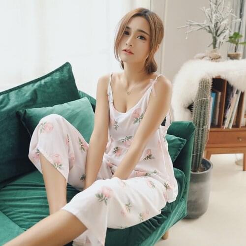 Spring and Summer Style Ladies Sleeveless Cool Pajamas Comfortable Casual Broken Flower Home Service Sleep Tops Pijamas Women