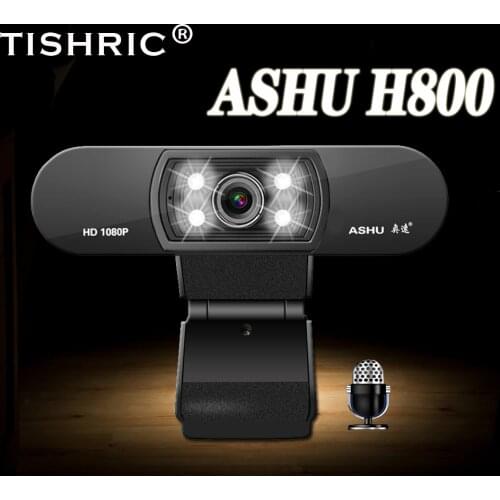 TISHRIC Webcam 1080p ASHU H800 USB 2.0 Web Camera With Microphone With Fill Light For Computer PC Laptop Video Call Win10/OS