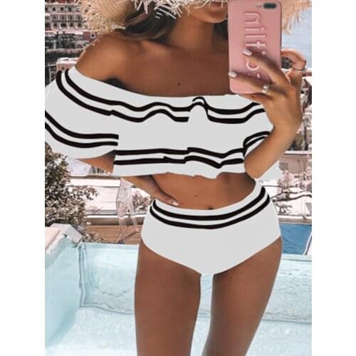 ZAFILLE High Waist Bikini Set Womens Bathing Suits Off Shoulder Bikinis 2021 Womens Swimsuit Push Up Swimwear Ruffle Beachwear