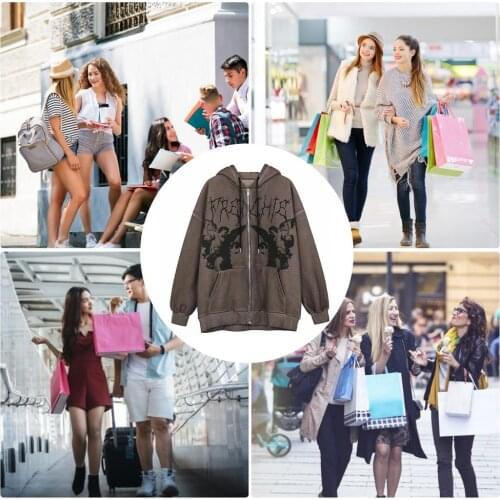 Zipper Womens Korean Hoodie Girls Tops Retro Cartoon Cute Long Sleeve Hooded Sweatshirt Jacket Casual Jacket 2021