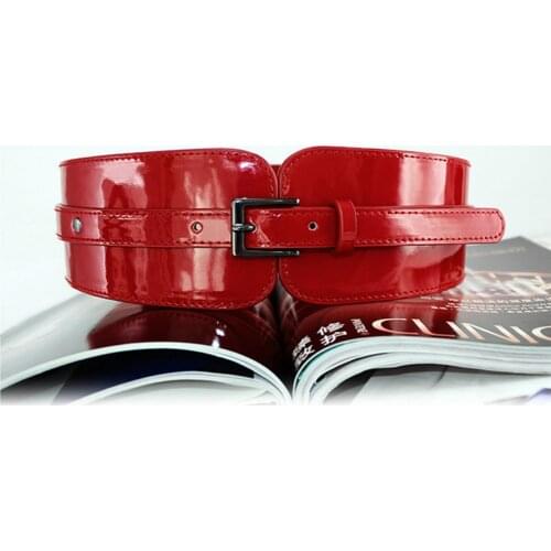 Women Waist Cover Bright Leather European And American Fashion Belt Korean Version Versatile Female Red Black 80-95CM fashion
