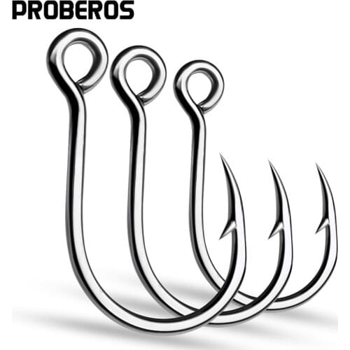 PROBEROS 100pcs Single Fishing hooks 6-4-2-1-1/0-2/0-3/0 Big Eye Fishhooks High Carbon Steel Barbed Sharp Hooks for Lure Pesca