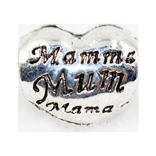 11*10mm Heart mom alloy bead bracelet beaded 5mm Big hole Beads fit Europe Charm bracelet necklace production DIY