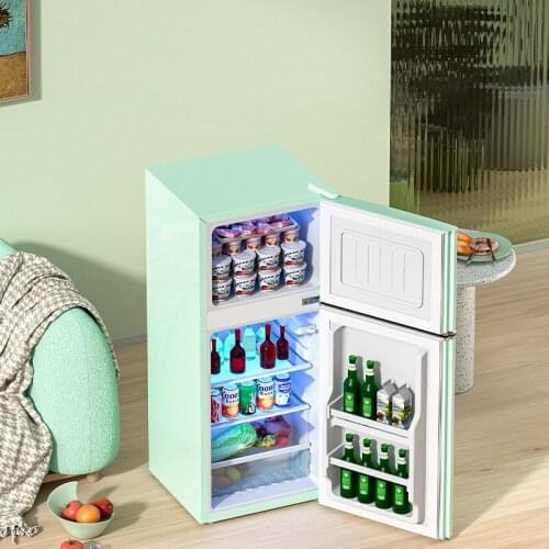 220V Small Refrigerator Retro Double Door Refrigerator Home Rental Freezer Mini Energy Saving 80L
