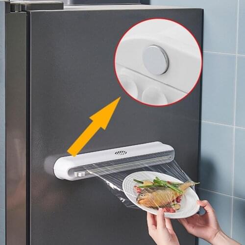 38cm Punch-free Fixing Food Wrap Dispenser Cutter Plastic Foil Cling Film Wrap Dispenser Film Cutter Storage Holder Kitchen Tool