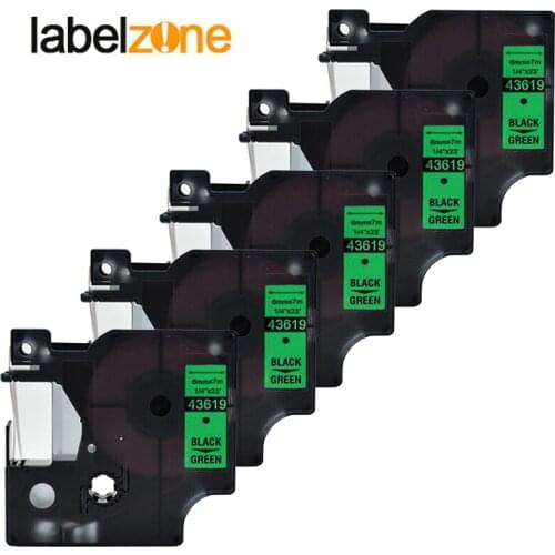 5Pack 43619 6mm*7m black on green compatible Dymo D1 6mm label printers D1 43619 for dymo label manager LM160 LM280 label maker