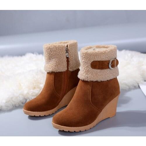 Big Size 9 10 11 12 boots women shoes ankle boots for women ladies boots Solid color wedge with rounded head