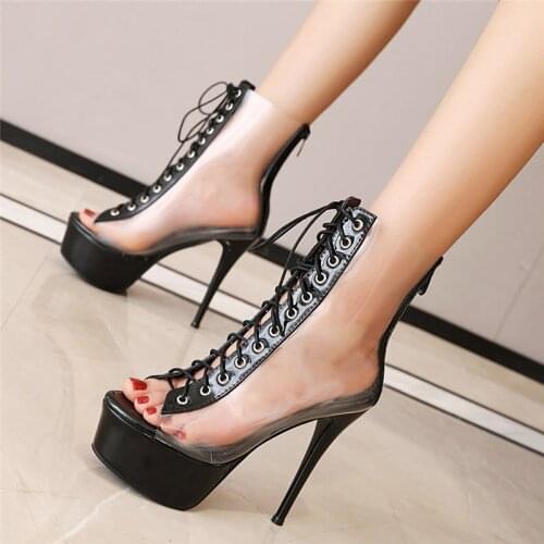 Fashion PVC Transparent Ankle Boots Women Sexy High Heels Platform Short Boots Summer Peep Toe Waterproof Rainboots Shoes Female