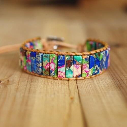 DIY Women Handmade Jewelry Natural Stone Beads Chakra Leather Wrap Bracelet & Bangle Bohemia Beach Charm Bracelet Gift