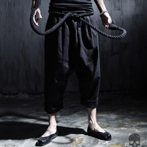 Men 7 Low-rise Pants Linen Harem Pants Street Punk Skorts Summer Loose Non-mainstream Hairstylist Nightclub Costumes 2020 New