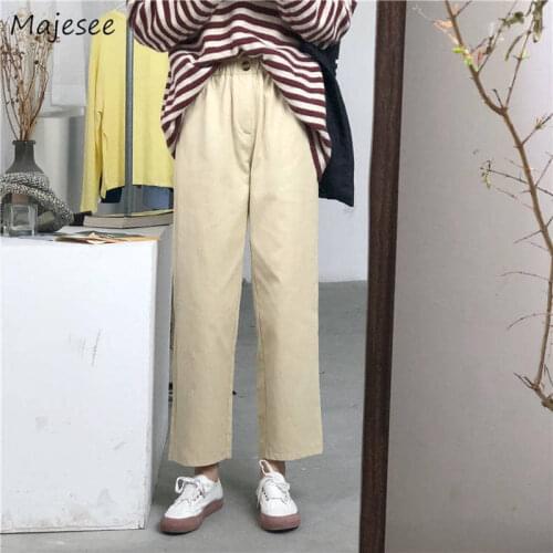 Pants Womens Plus Size 4XL Solid All-match Street Style High Elastic Waist Pockets Button Popular Harajuku Trousers Women Chic