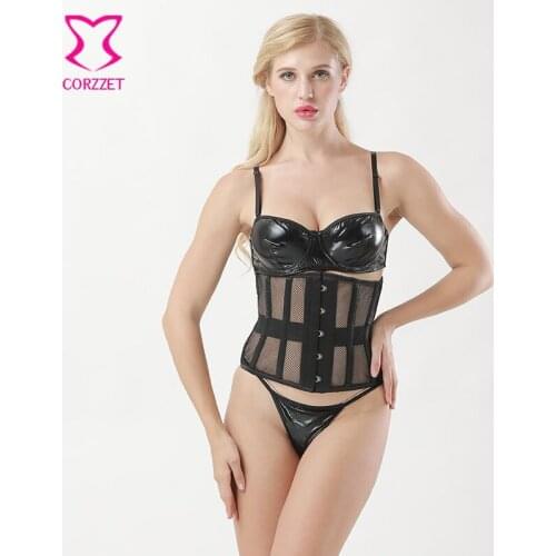 Black Fishnet Gothic Corsets and Bustiers Sexy Lingerie Corpetes E Espartilhos Plus Size Corset Underbust Steel Boned Corselet