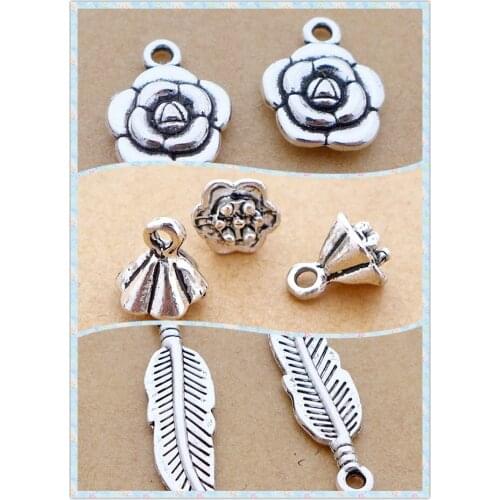 Flower cap leaf shape alloy antique silver charm pendant choker DIY 3styles100pcs free shipping