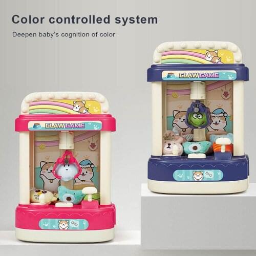 Childrens Mini Clip Doll Machine Handle Clip Doll Slot Machine Play House Toys Household Catch Doll Machine with Lights Sound