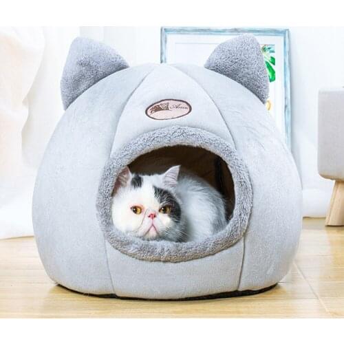 Pet Cat House Semi Enclosed Cattery Cute Cartoon Style Warm Cat Bed Comfortable Nest Collapsible Sleeping Mat Kitten Pet Supplie