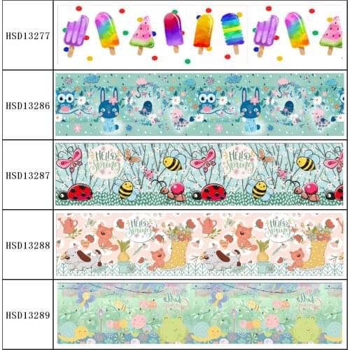 HuangTao 22MM 25MM 38MM 50MM 75mm Printed Pattern on Grosgrain Ribbon for diy ribbon