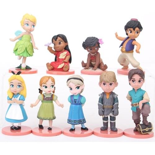 5-8cm 9pcs/Lot Disney Princess Toys Frozen Elsa Anna Kristoff Moana Fairy jasmine Tinker Bell PVC Action Figure Model Dolls