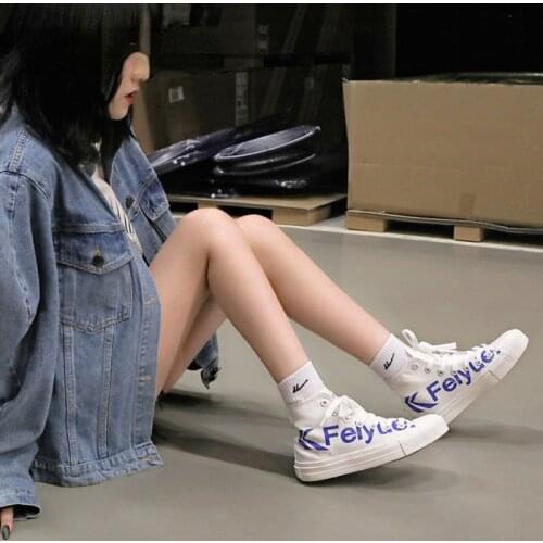 Canvas shoes womens high top fashion letter printed board shoes lovers casual shoes