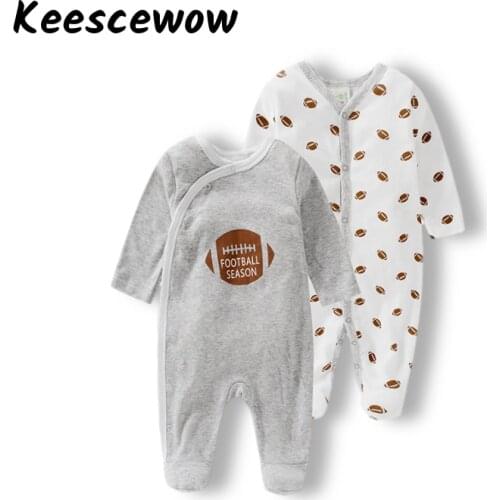 Keescewow Spring Autumn Wrap Foot Long Sleeve 0-12M Newborn Baby Bodysuit 100% Cotton Baby Jumpsuit (2 Piece Set)