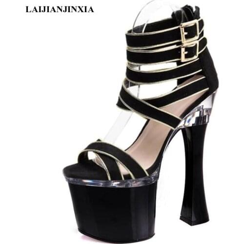 LAIJIANJINXIA New Platform 18 Cm High-heeled Fashion Model Sandals Plus Size 46 Ankle Strap 6 inch Hand Made High Heel Shoes