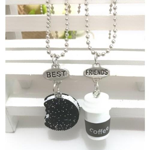 Best Friends BFF pendant bead chain necklace fast food coffee glitter biscuit kids jewelry lead nickel free Gift for Girl