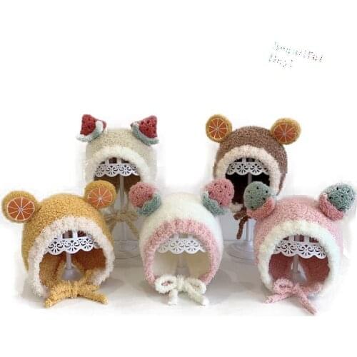 Lovely fruit Ears Baby Winter Hats For Kids Boys Girls Beanie Knit Hat Autumn Soft Thickening Warm Children Caps