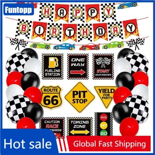 Fashion Racing Car Themed Party Ballooons Happy Birthday Banner Checker Flag Ballons Globos for Race Car Party Decor Suppllies