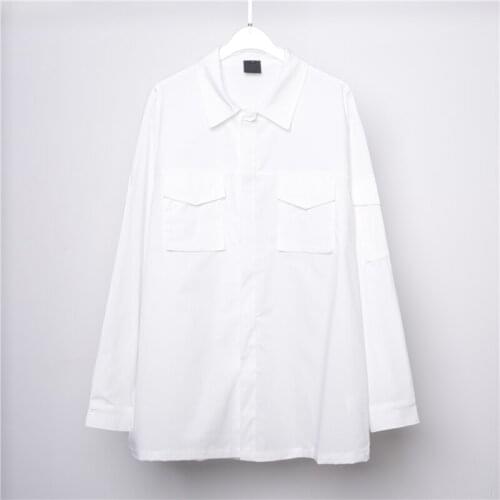 Mens Long Sleeve Shirt Spring And Autumn New Solid Color Lapel Personalized Design Uniform Retro Multi-Pocket Loose Trend