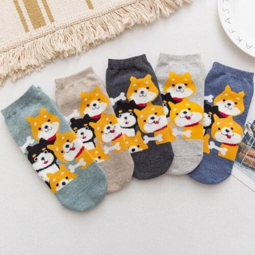 5 Pairs Combed Cotton Women Animal shiba inu socks Korea Harajuku Funny Dog Corgi Lovely Pattern Casual Panda Sock