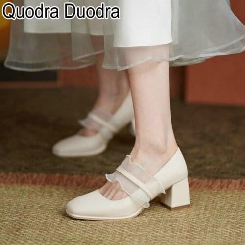 New Women Pumps MaryJanes shoes Thick High Heels Chunky Square toe Bud silk solid Casual Party elegant fashion Big Size 33-43 37