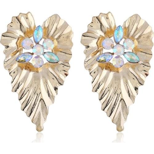 New Fashion Exquisite Metal Heart Shape Colorful Rhinestone Big Earrings Womens Simple Personality Brinco Christmas Gifts