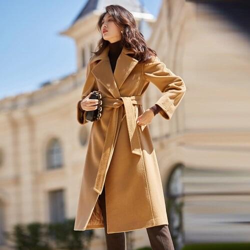 Autumn and winter coat women wool coat 2019 winter Fashion red black camel belt Lapel long coat ladies coats winter coat women