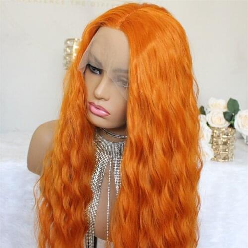 Synthetic Lace Front Wigs Wave Curly hair Pre Plucked Lcae Wig Orange Ginger Color 180% Density Glueless Lace Wigs for Women
