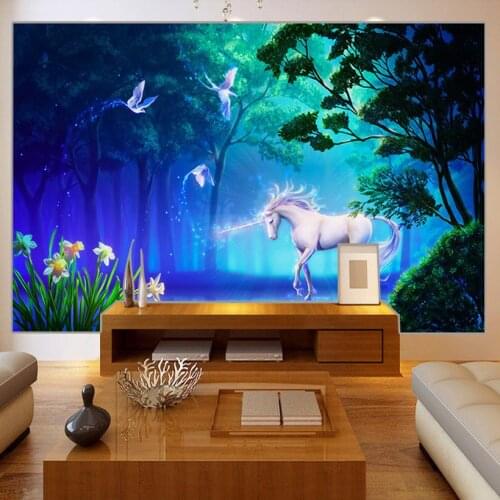 Personalized Customization 3D Stereo Fairy Tale Forest Fluorescent White Horse Photo Mural Wallpaper Living Room Backdrop Fresco