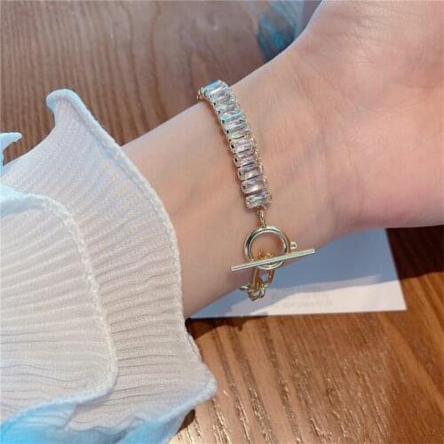 Simple Zircon Bracelet For Women Girls Exaggerated Personality Crystal Bracelets Geometry Circle Hand Rope Fashion Jewelry Gifts