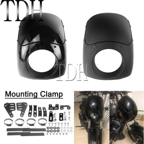 Motorcycle Headlight Fairing Adjustable 35-39mm Mounting Kit Cafe Racer 5.75" Light Front Cowl Mask for Harley Dyna Sportster