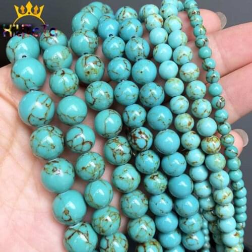 Dark Green Synthetic Turquoises Beads Round Loose Stone Bead For Jewelry Making DIY Bracelet Necklace 15'' Strands 4/6/8/10/12mm