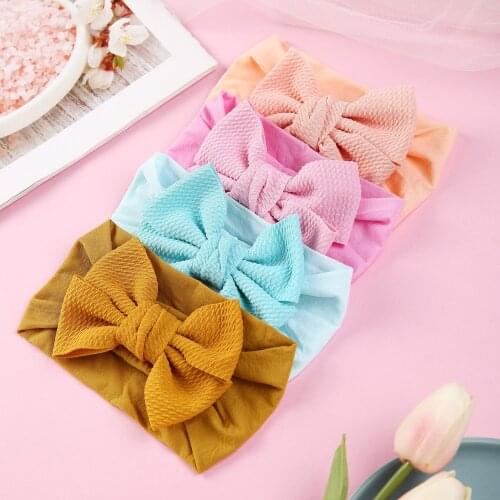 Fabric Bow Baby Nylon Headbands, Wide Nylon Turban Headwrap Baby Girls Hair Accessories