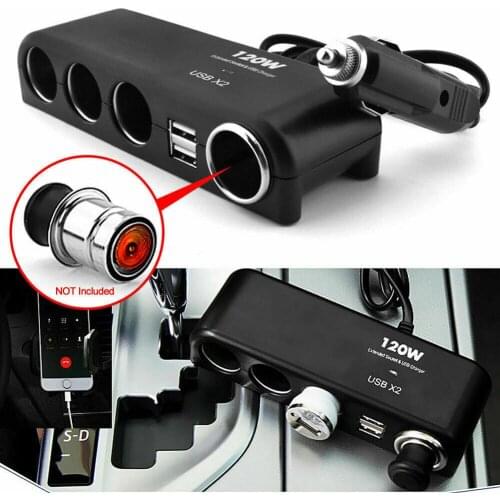 Universal 12V 24V 4 Way Cigarette Lighter Multi Socket Auto Charger Car Adapter Dual USB Black ABS Parts Ignition Device