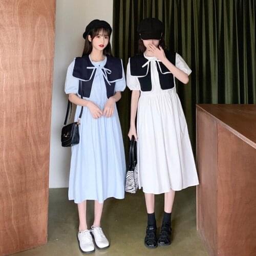 2021 New Puffy Sleeve Shirt Skirt Summer New Splicing Color Long Skirt Korean Loose High Waist Fashion Ladies Skirt