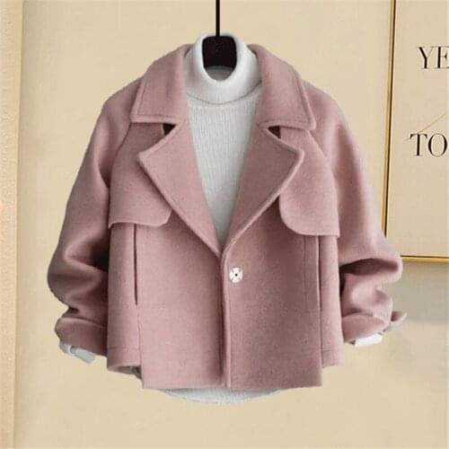 Woolen Jacket Womens Autumn Winter Korean Version Of Solid Color Slim Long-sleeved Lapel Short Nizi Coat Temperament Commuting