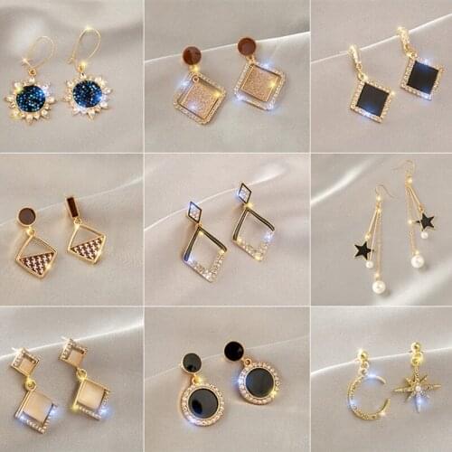 Ladies Korean Trendy Zircon Earrings For Women Fashion Luxury Elegant Golden Geometric 2021 Female Wedding Fashion Party Jewelry