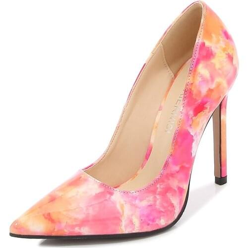 Women Fashion Pumps Colorful High Heel 11cm Stiletto Ladies Leather Graffiti Pointed Toe Party Sexy High Quality Shoes Woman