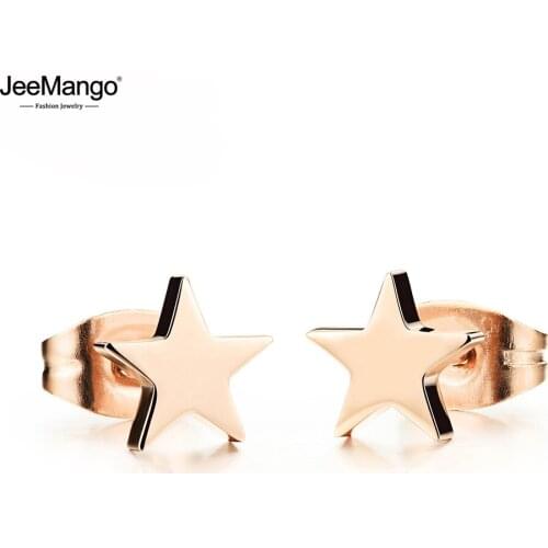 JeeMango Brand Rose Gold Color Romantic Star Girl Earrings Stainless Steel Trendy Stud Earrings For Women Gift Oorbellen JE17102