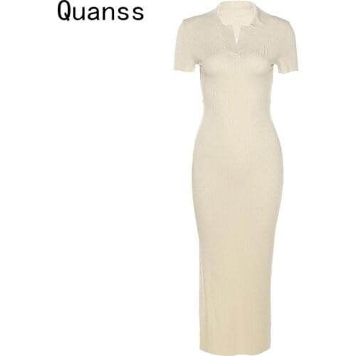 Quanss Summer Short Sleeve Backless Bandage Bodycon Midi Dress For Women 2021 Fashion Split Elegant Party Casual Long Dresses