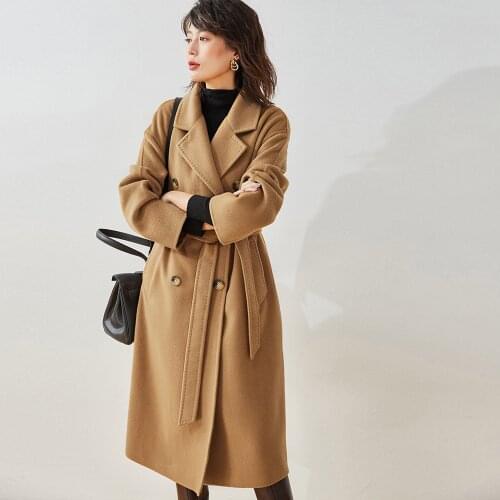 Womens winter wool coat womens lace-up long cashmere coat women 2020 autumn new white loose wool coat casual red woolen coat