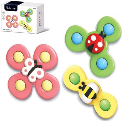 ZK20 Cartoon Spinner Top Children Classic Fidget Toys Popit Cute Cartoon Insects Suction Cup Spinner Toy For Children Gift Toys